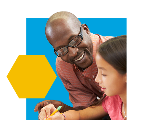 Male teacher helping young female student Male teacher helping young female student